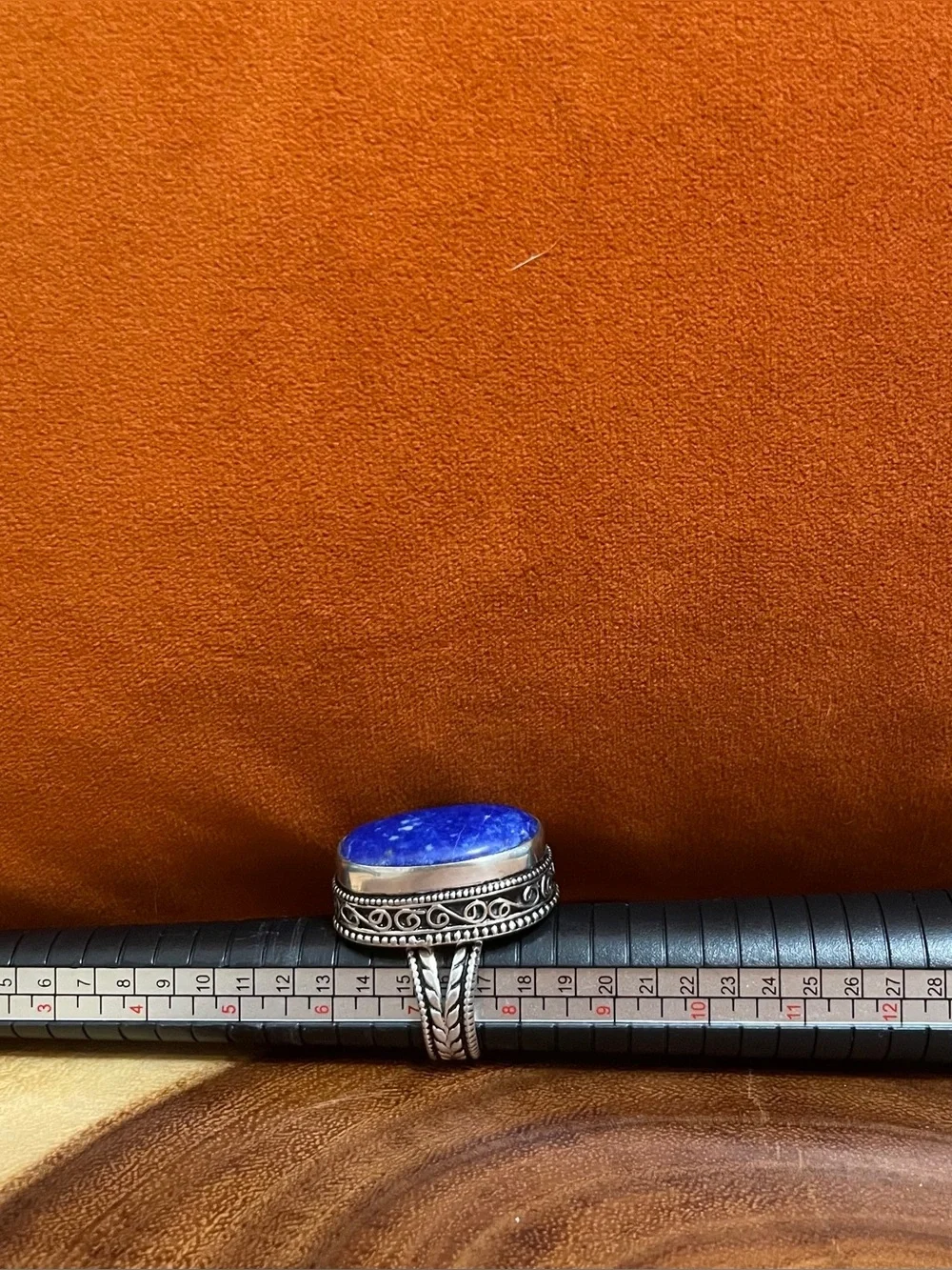 Genuine Lapis Lazuli Silver Over Stainless Steel Oval Statement Ring Unisex NWOT